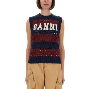 Ganni Knitted Sleeveless Top With Bold Logo - NWT